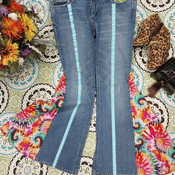 1004 Size 9j Bongo Stretch Upcycled Jeans Bell-Bottoms - Picture 1 of 4